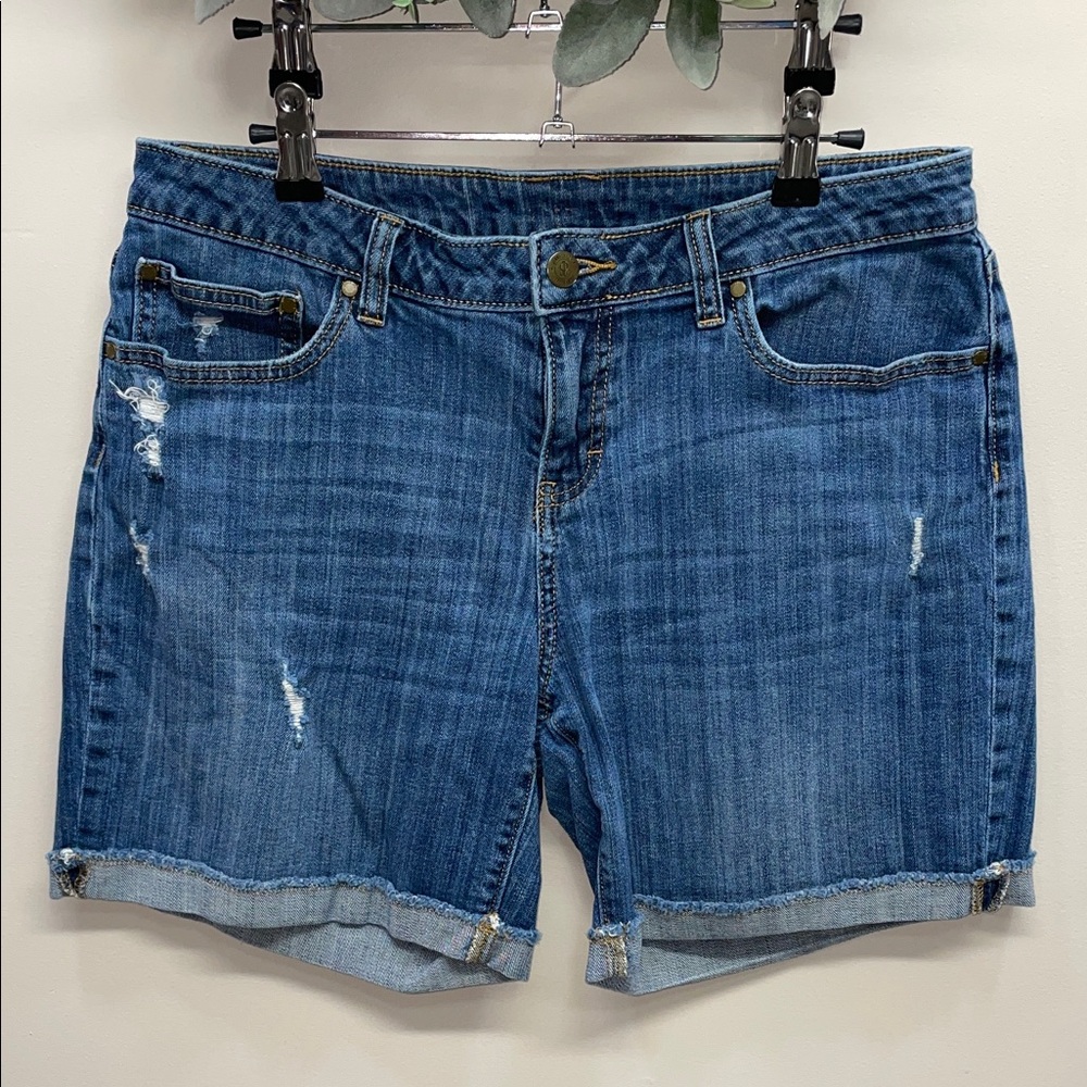 Jennifer Lopez Cuffed Distressed Boyfriend Denim Jean Shorts 10